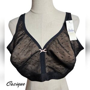 Cacique Black Lace Sheer Comfort Solution Bra Plus Size NWT